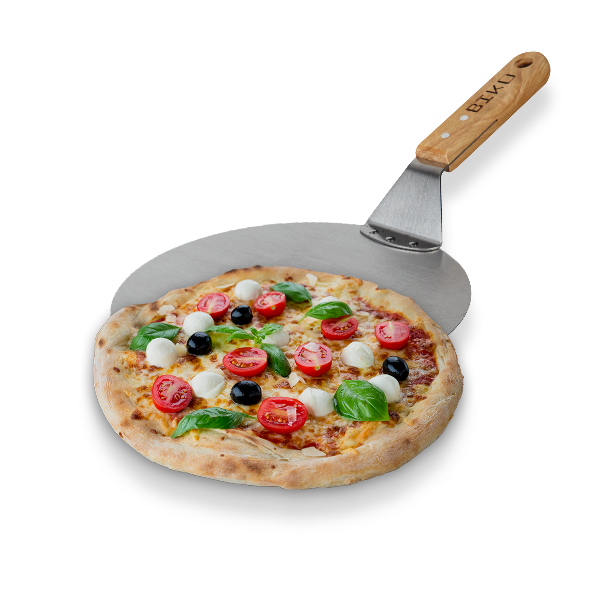 Pizzaschep RVS Rond voor BBQ of Oven - houten handvat 23cm Pizzaschep - Pizzaspatel - Taartschep -Spatel