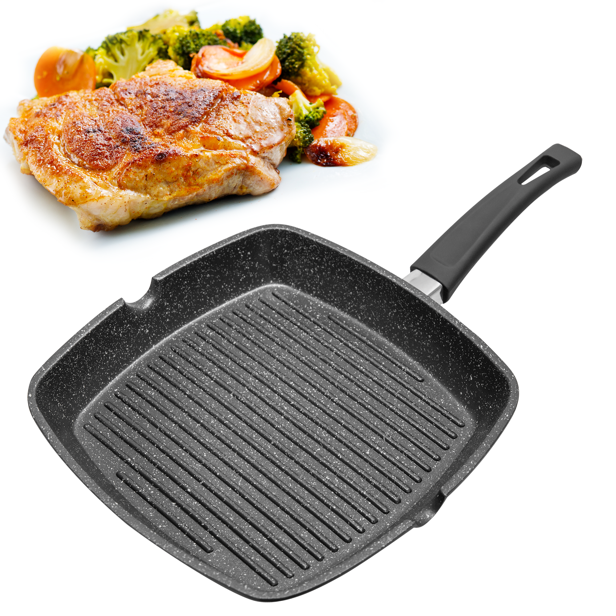 Grillpan - Marmeren coating - Zwart