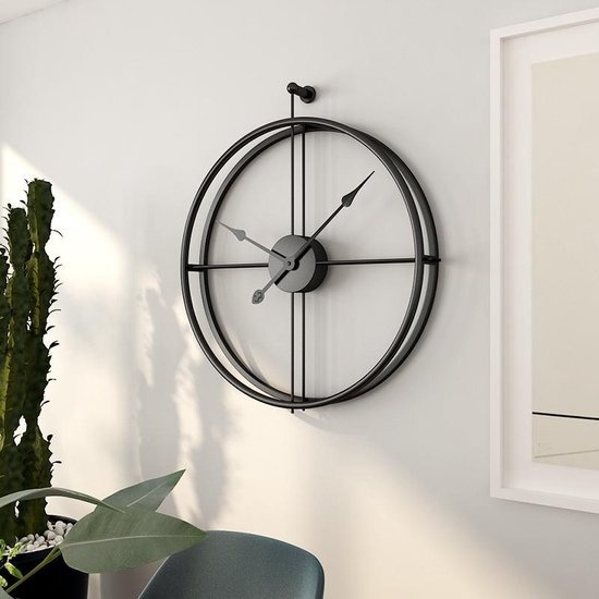 Moderne klok - Wandklok zonder cijfers - Metaal - Ø80 cm - Zwart