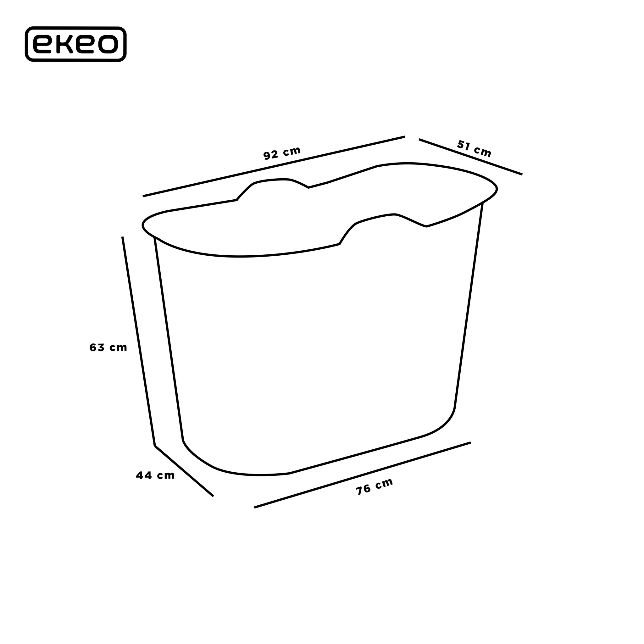 Zitbad Nancy - 200L - Bath Bucket - Inclusief Badrek - Zwart