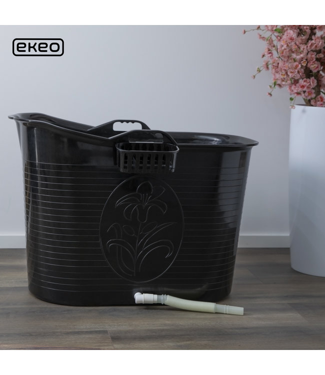 Zitbad voor volwassenen Bath Bucket 200L Mobiele badkuip Inclusief Badrek Zwart