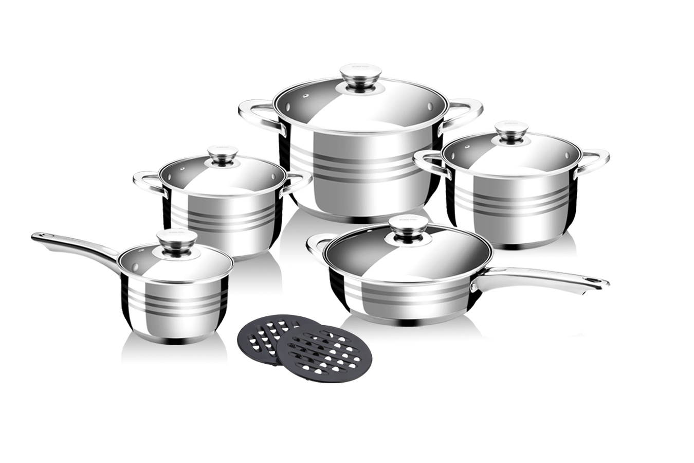 Pannenset - 12-delig - RVS/INOX - Glazen Deksels