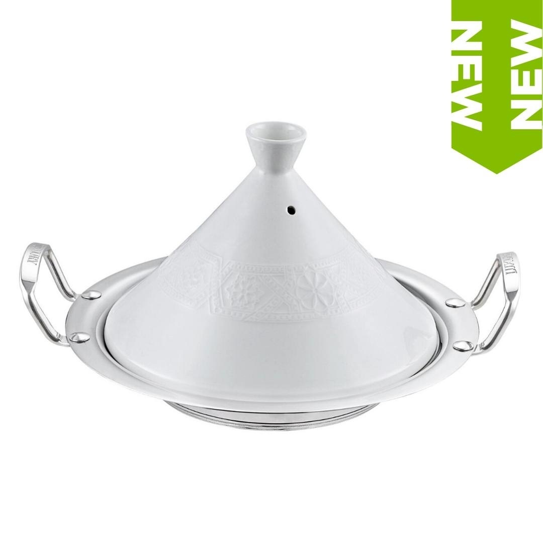 Tajine - Keramiek - Alle warmtebronnen - RVS handvatten - Wit