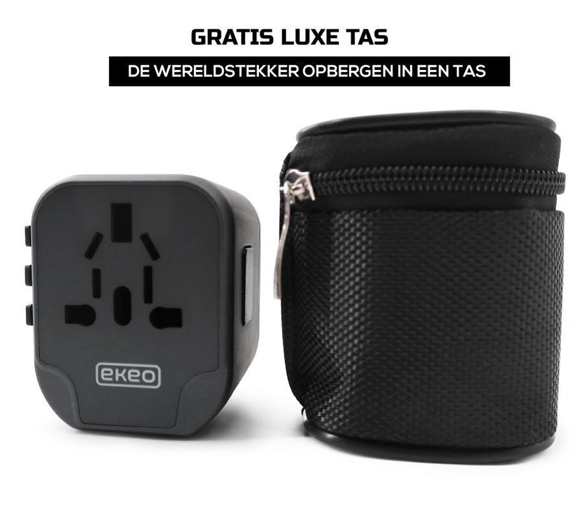 Universele Wereldstekker - Reisstekker met 2 Quick USB Poorten - 2000 Watt - 150+ landen - Zwart