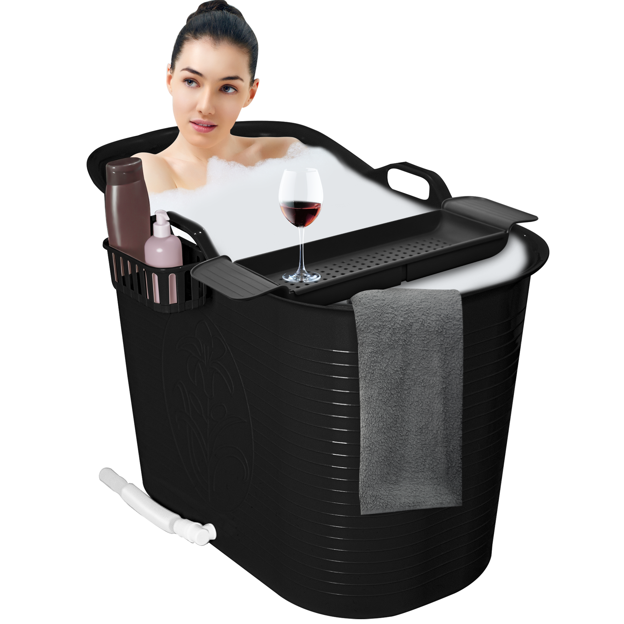 Zitbad Nancy - 200L - Bath Bucket - Inclusief Badrek - Zwart