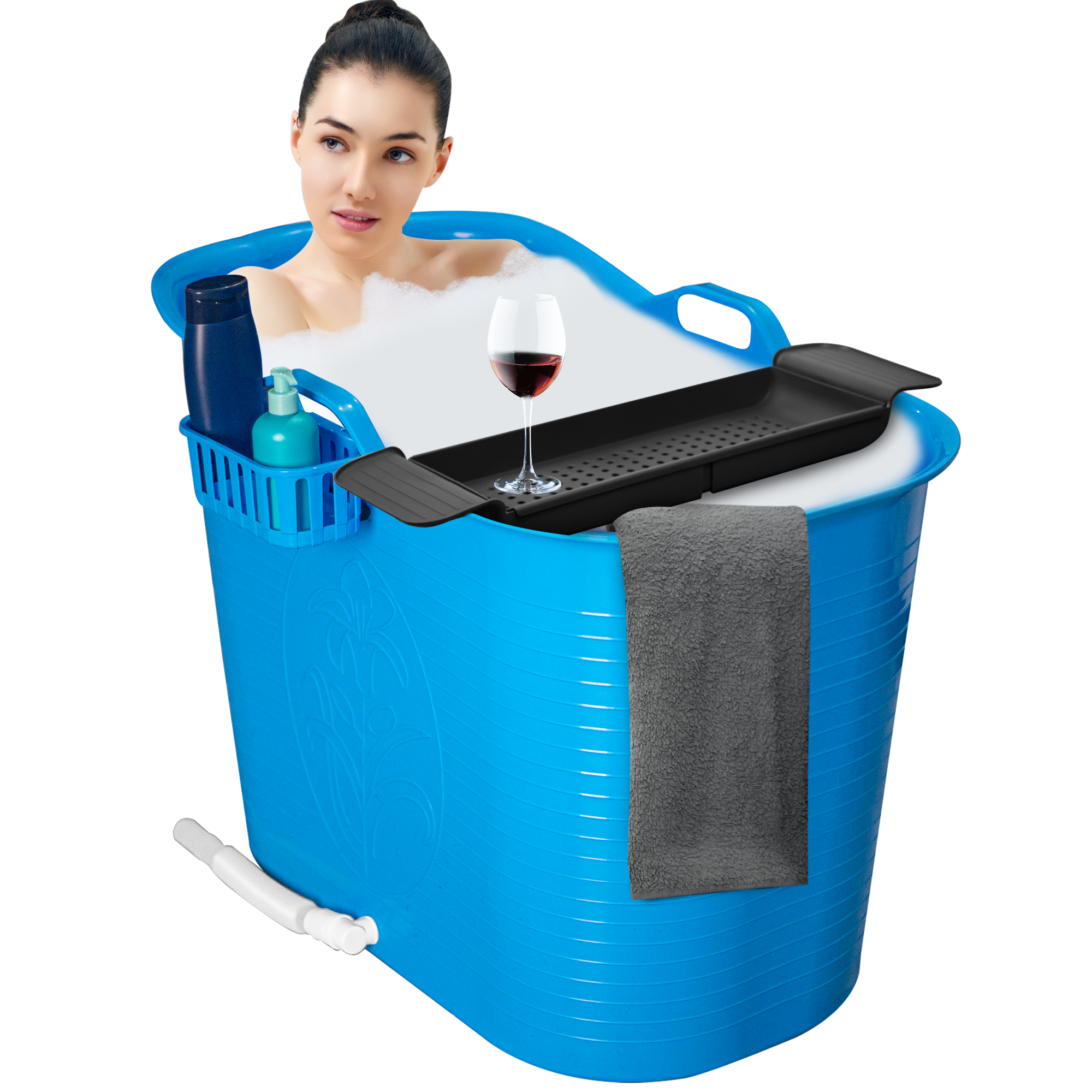 Zitbad voor volwassenen – Bath Bucket – 200L – Mobiele badkuip – Inclusief Badrek - Blauw