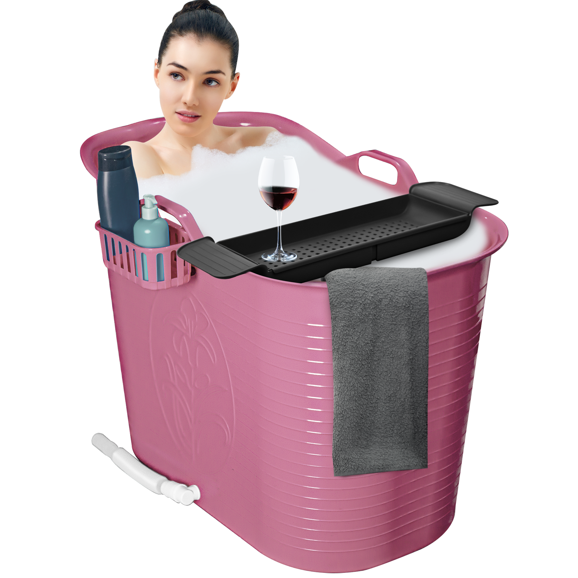 Zitbad voor volwassenen – Bath Bucket – 200L – Mobiele badkuip – Inclusief Badrek - Roze