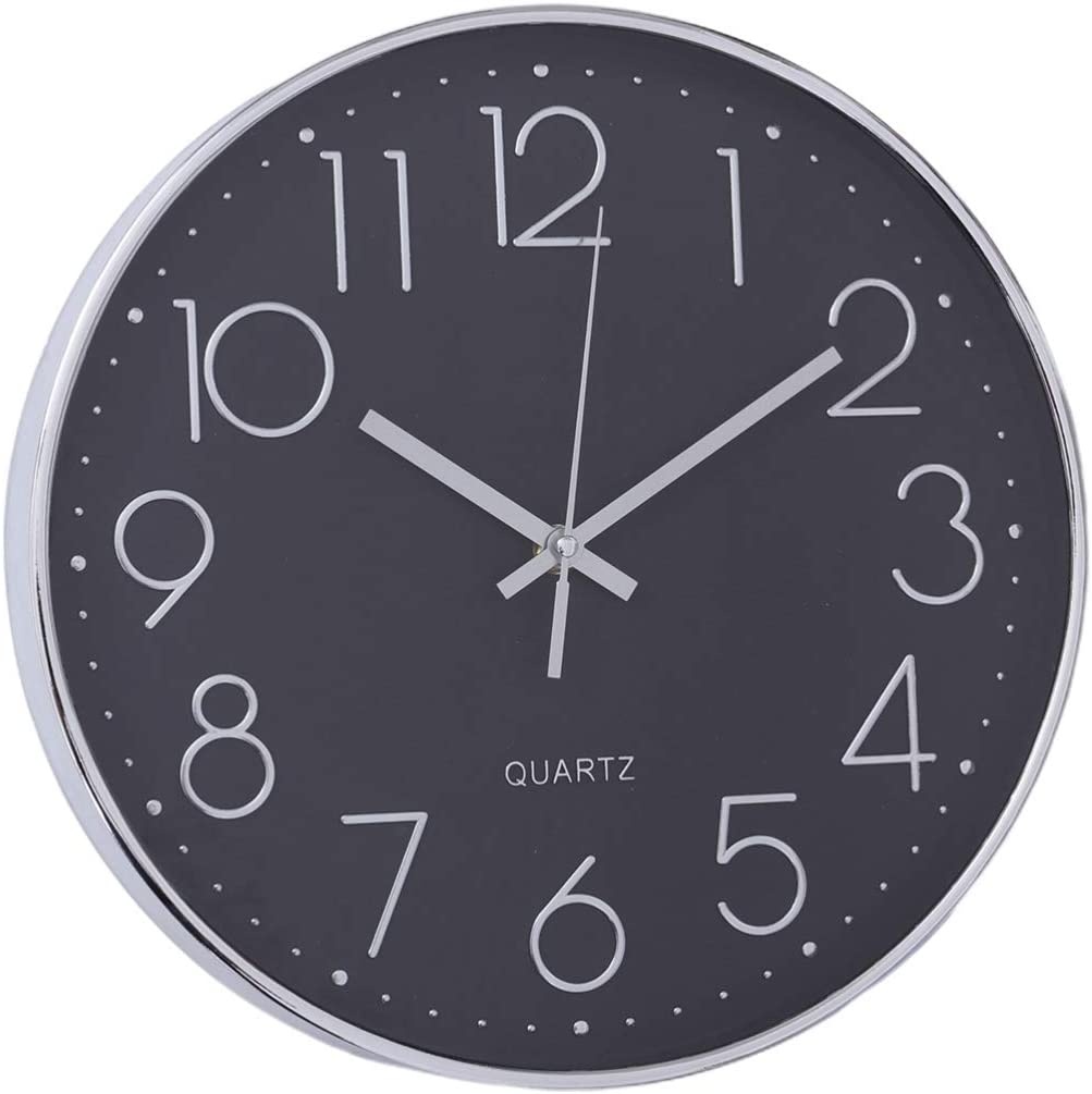 Keukenklok - Wandklok 30 cm - Stille klok - Kleine klok - Zwart met zilver