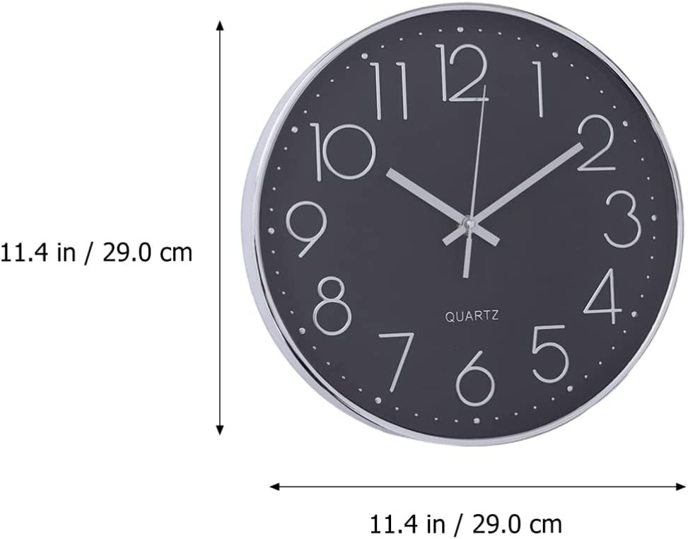 Keukenklok - Wandklok 30 cm - Stille klok - Kleine klok - Zwart met zilver