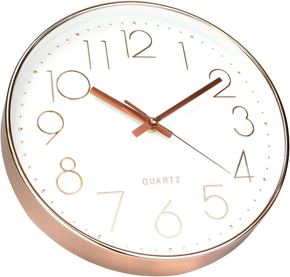 Keukenklok - Wandklok 30 cm - Stille klok - Kleine klok - Wit met rosé