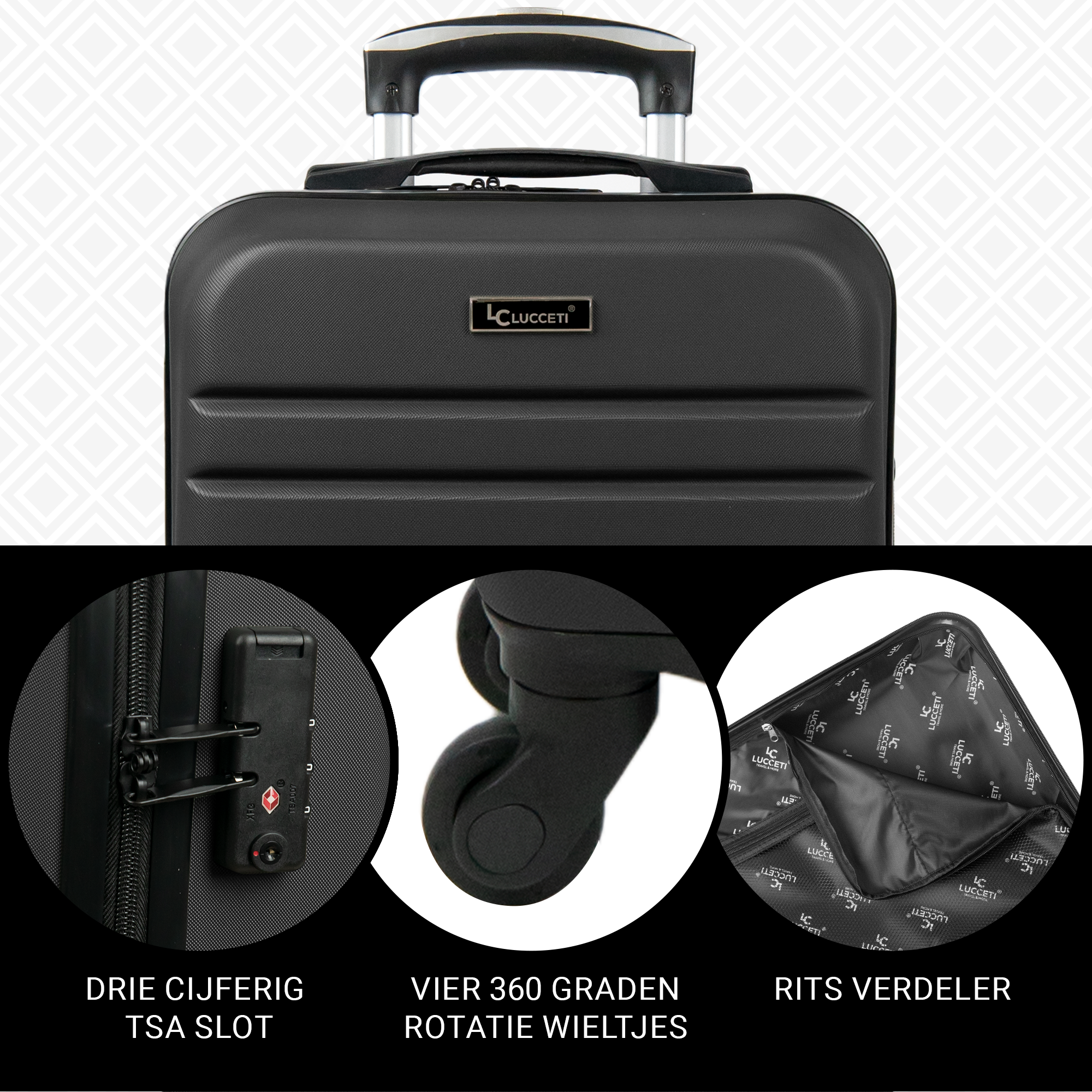 Handbagagekoffer - TSA slot - Reiskoffer - Anti-diefstal - 35 L - 54 x 34 x 20 cm - Zwart