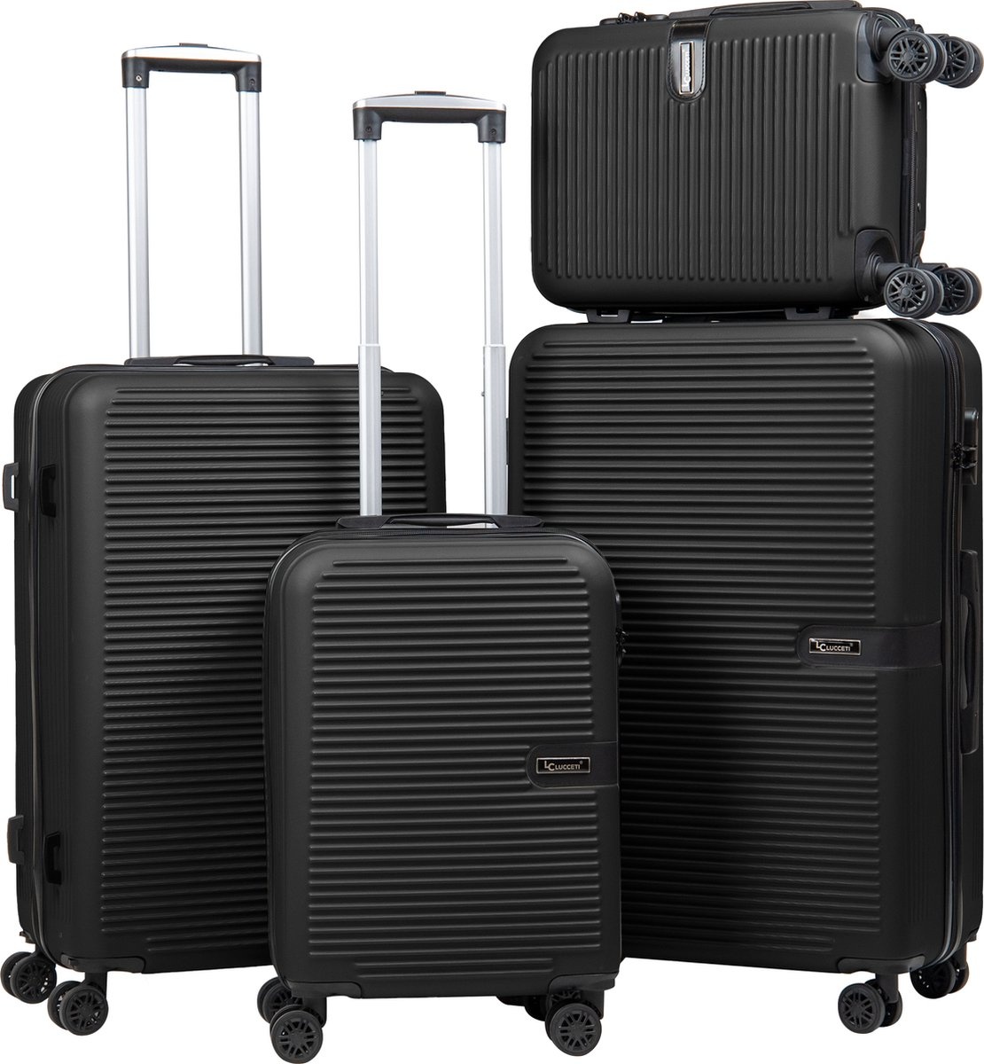 Kofferset 4-delig - Handbagage - Met wielen - Koffers - Trolley - Milaan - Zwart