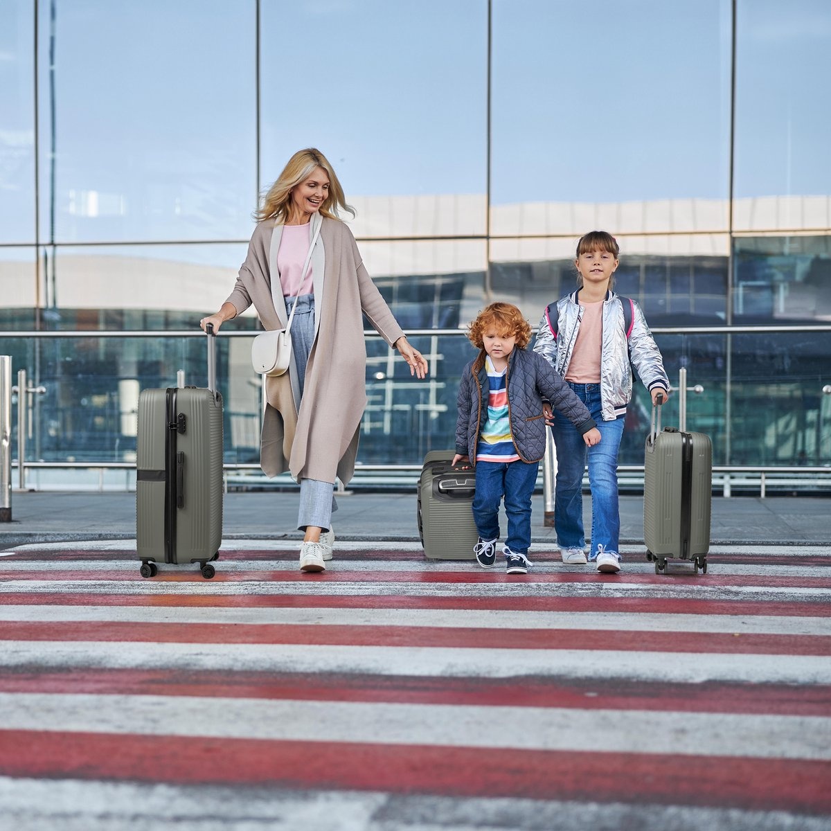 Kofferset 4-delig - Handbagage - Met wielen - Koffers - Trolley - Milaan - Olijfgroen