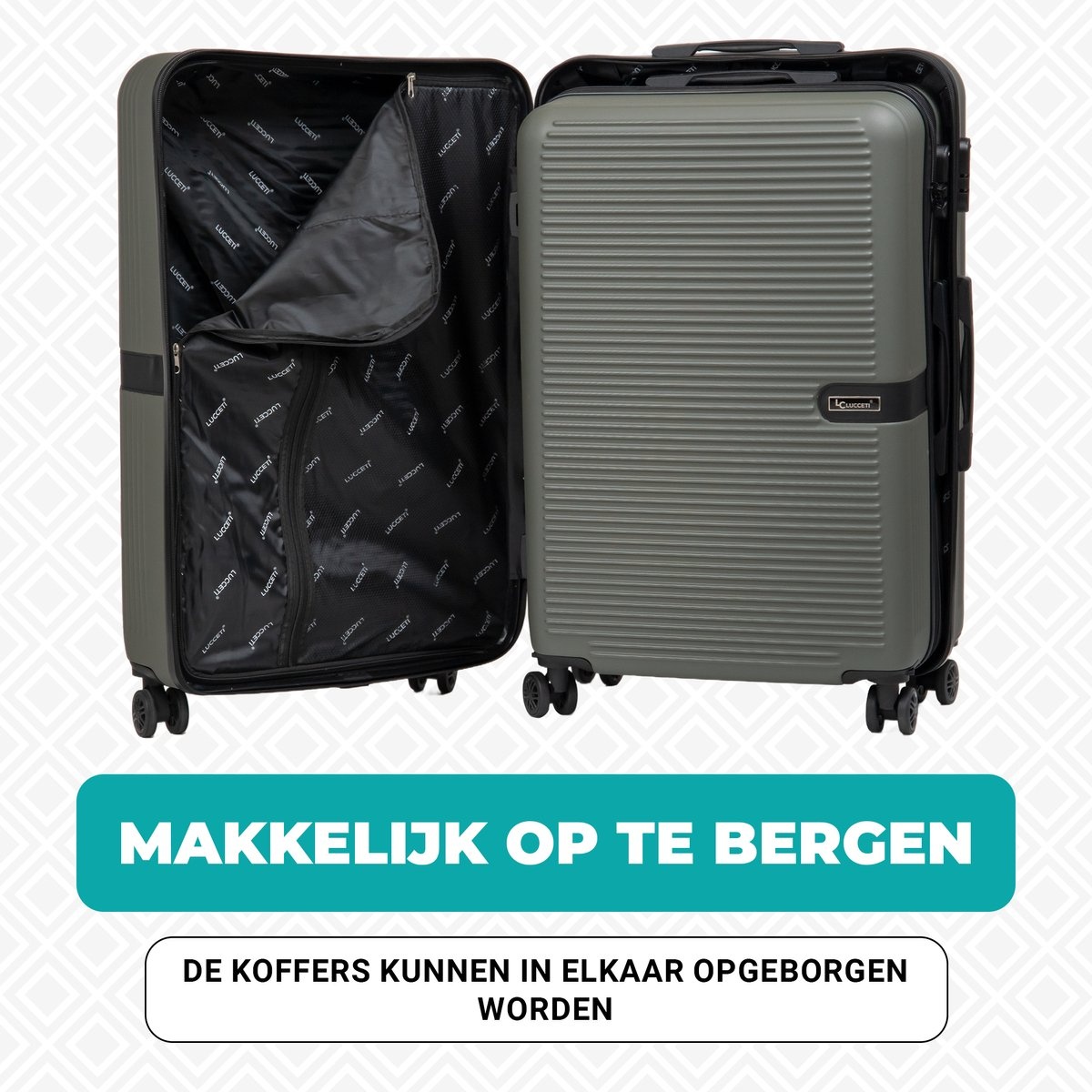 Kofferset 4-delig - Handbagage - Met wielen - Koffers - Trolley - Milaan - Olijfgroen