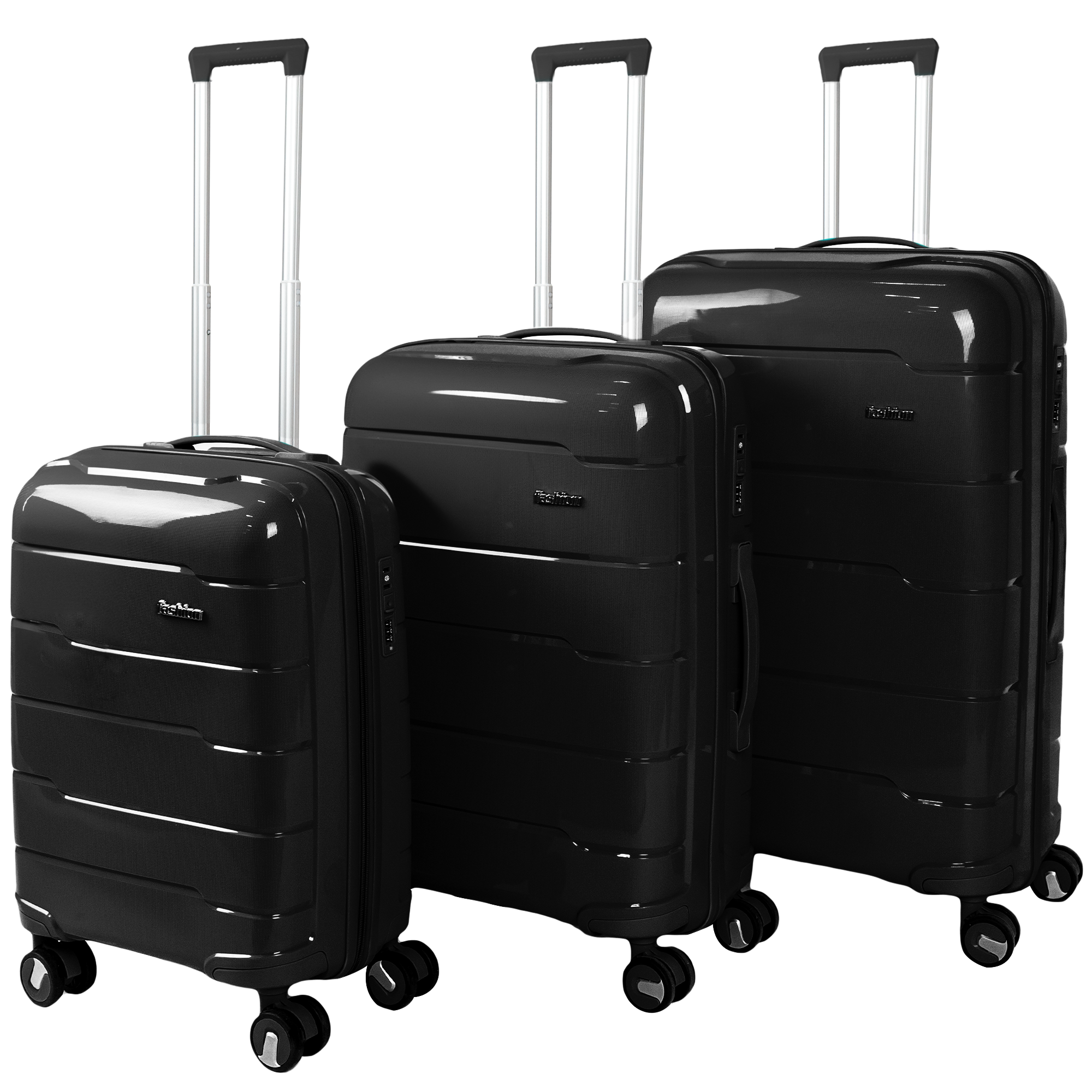 Kofferset 3-delig - Handbagage - Met wielen - Koffers - Premium PP kwaliteit - Trolley - Florence - Zwart