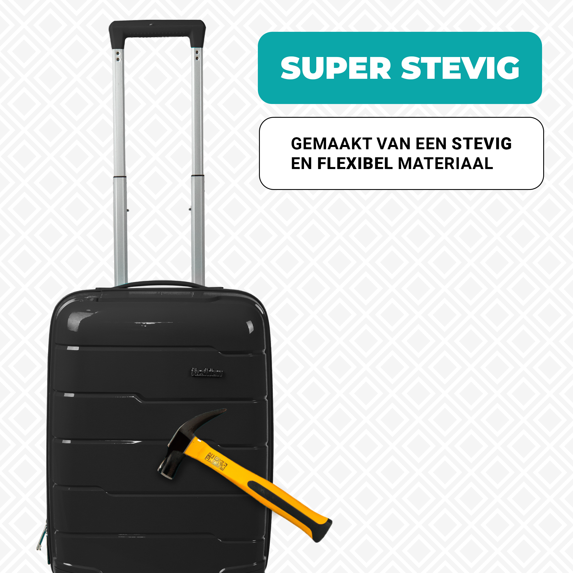 Kofferset 3-delig - Handbagage - Met wielen - Koffers - Premium PP kwaliteit - Trolley - Florence - Zwart