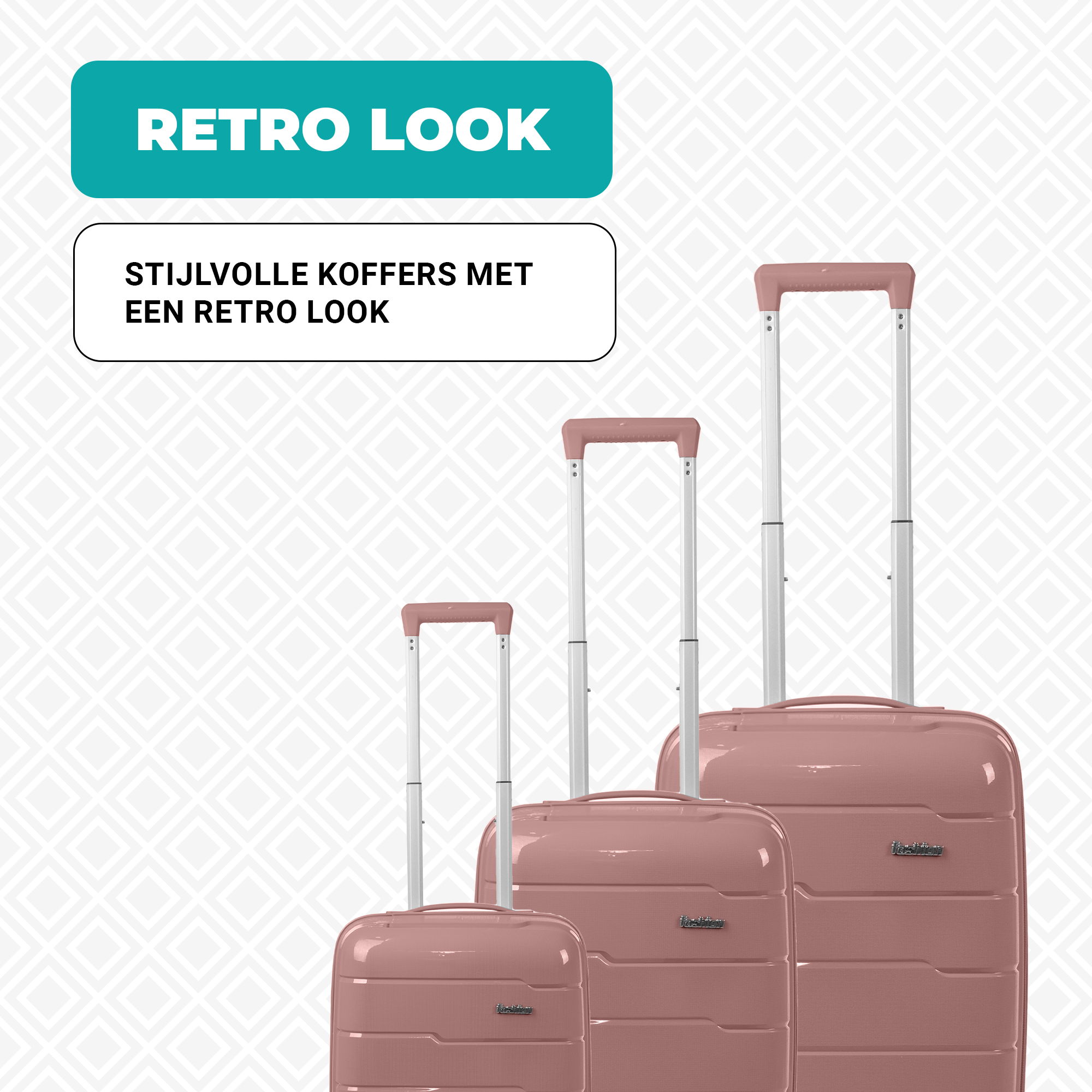 Kofferset 3-delig - Handbagage - Met wielen - Koffers - Premium PP kwaliteit - Trolley - Florence - Roze