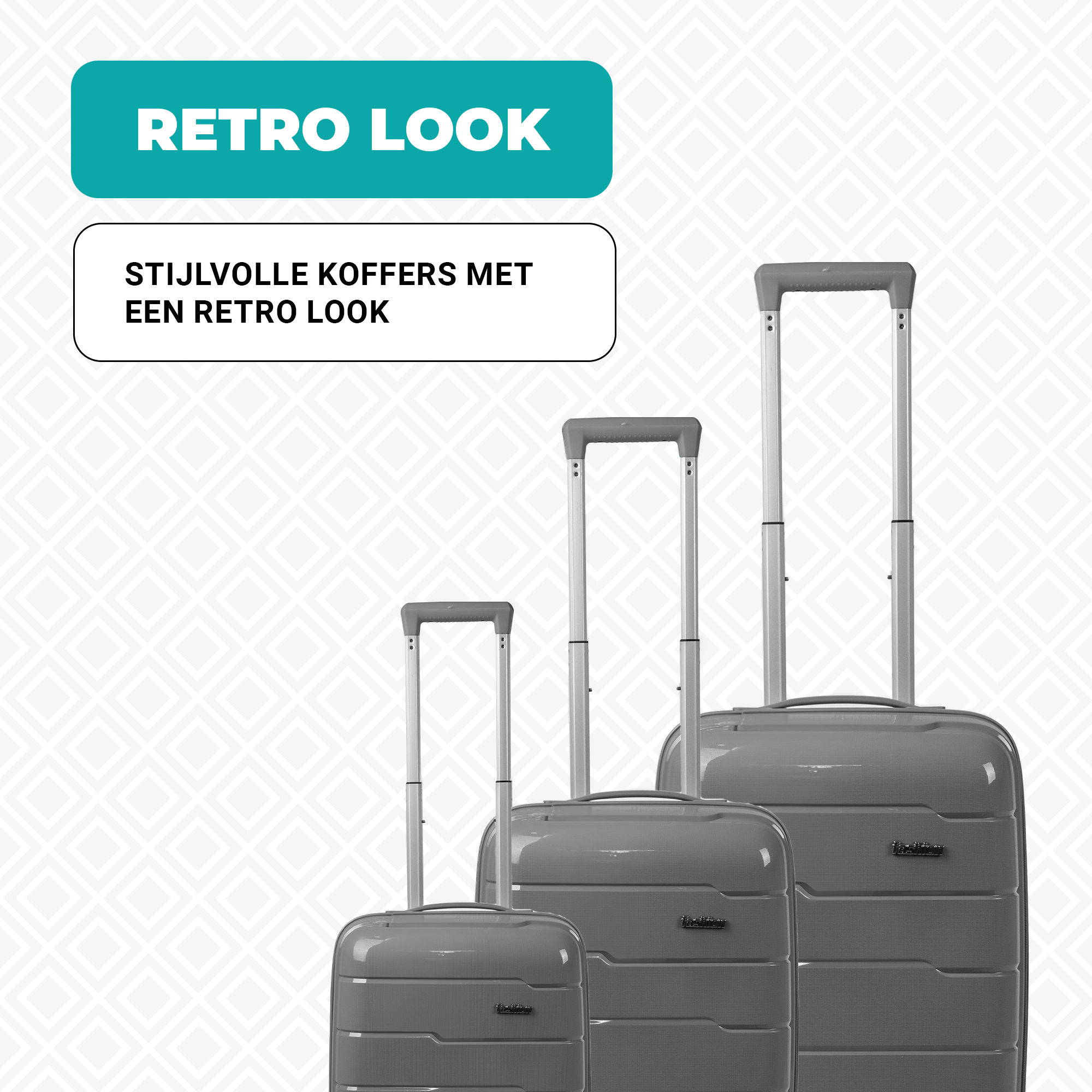 Kofferset 3-delig - Handbagage - Met wielen - Koffers - Premium PP kwaliteit - Trolley - Florence - Grijs