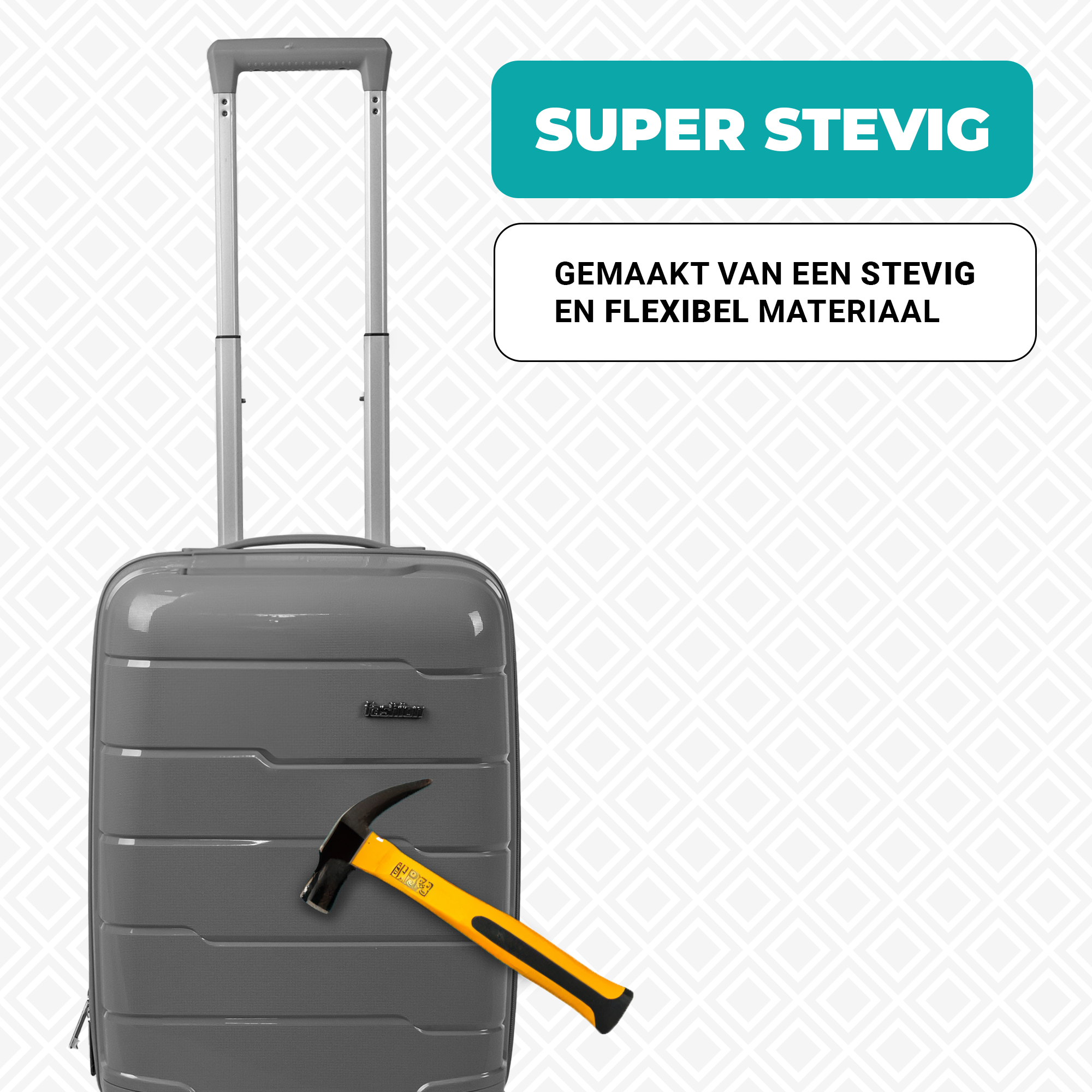 Kofferset 3-delig - Handbagage - Met wielen - Koffers - Premium PP kwaliteit - Trolley - Florence - Grijs