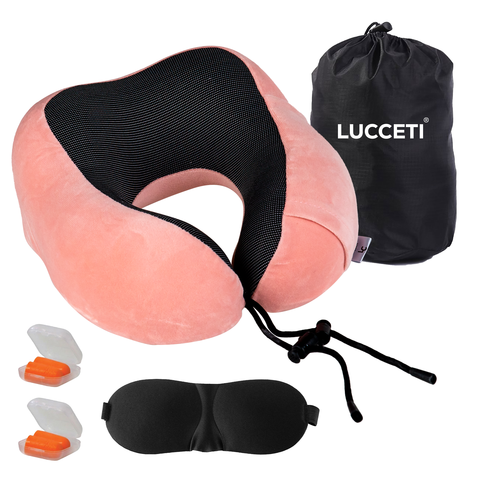 5-delige Nekkussen Set - Reiskussen voor Vliegtuig - Auto - Travel Pillow - Slaapmasker en Oordopjes - Roze
