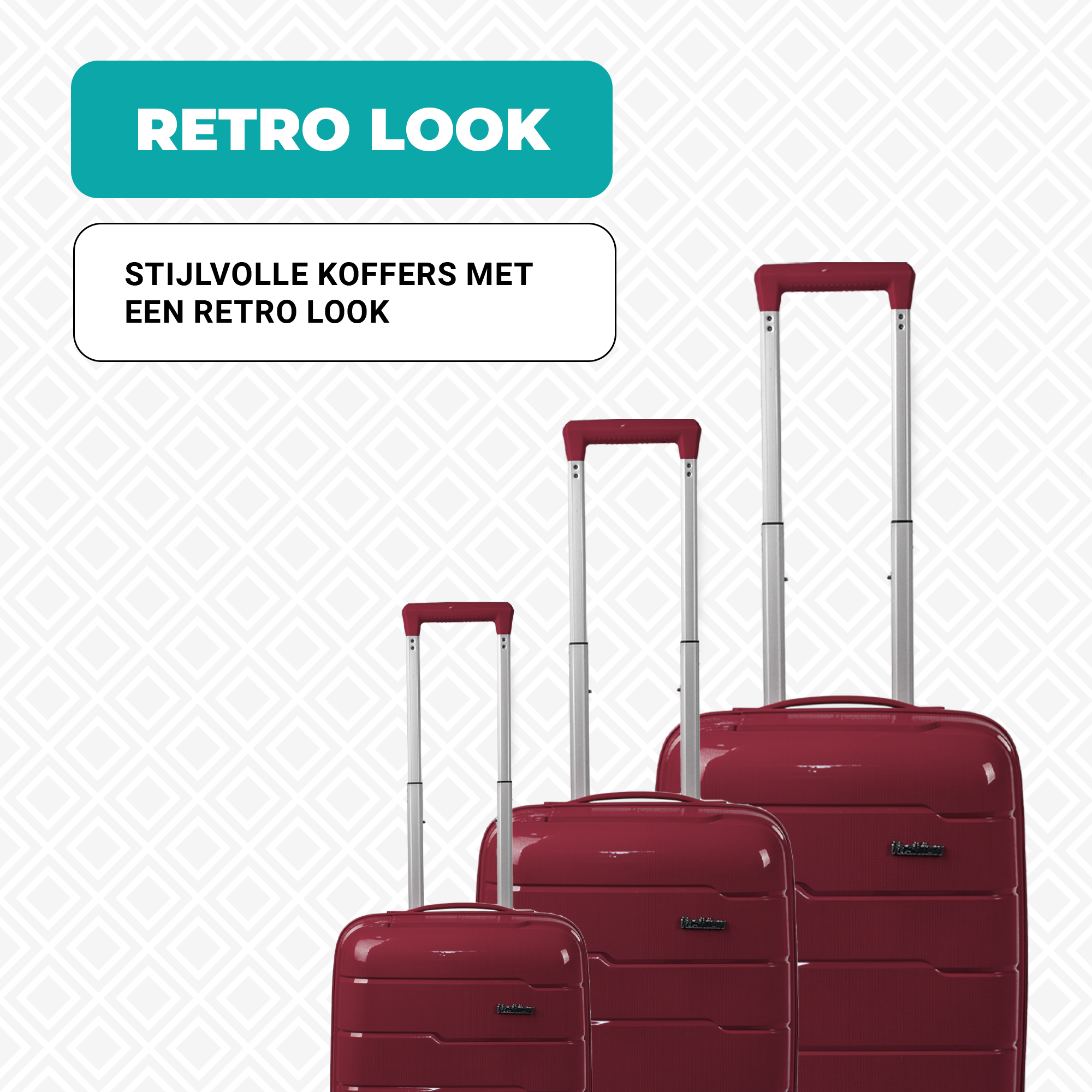 Kofferset 3-delig - Handbagage - Met wielen - Koffers - Premium PP kwaliteit - Trolley - Florence - Red