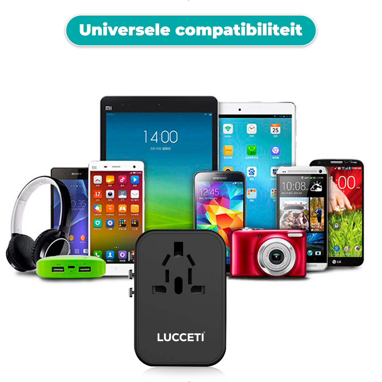 Wereldstekker Pro - Universele wereldstekker met 2 USB Poorten en 3 USB-C - Meer dan 200 landen - Zwart