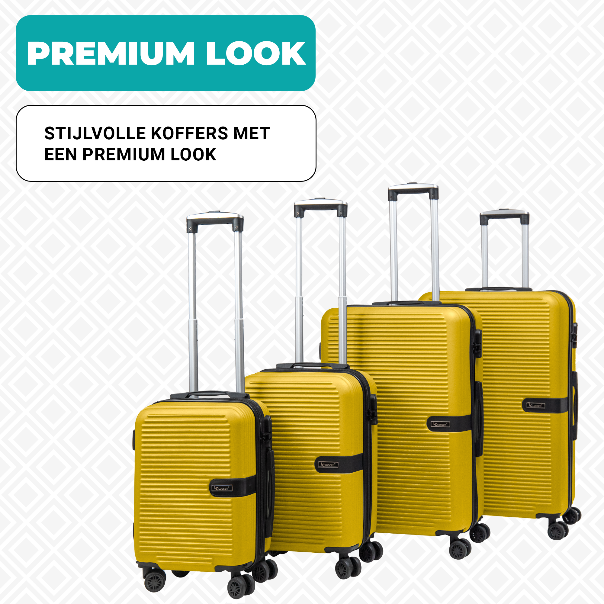 Kofferset 4-delig - Handbagage - Met wielen - Koffers - Trolley - Milaan - Geel