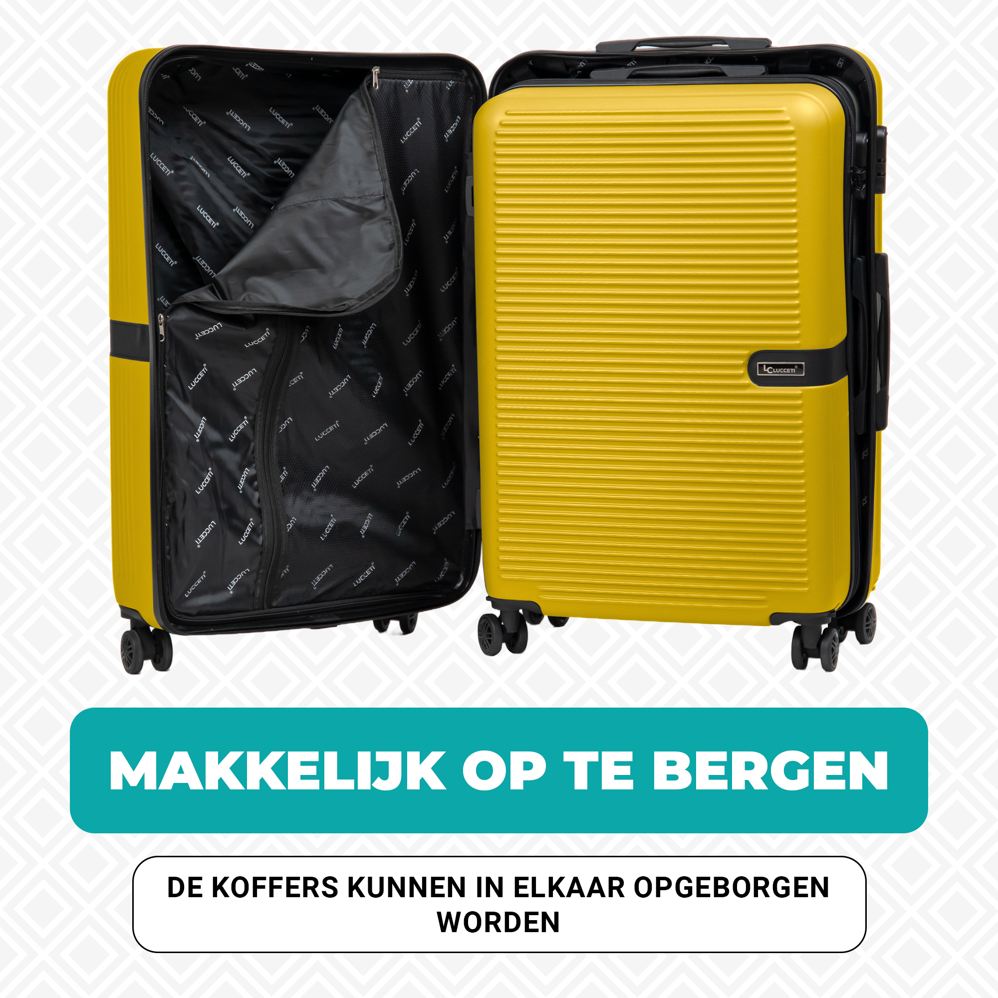 Kofferset 4-delig - Handbagage - Met wielen - Koffers - Trolley - Milaan - Geel