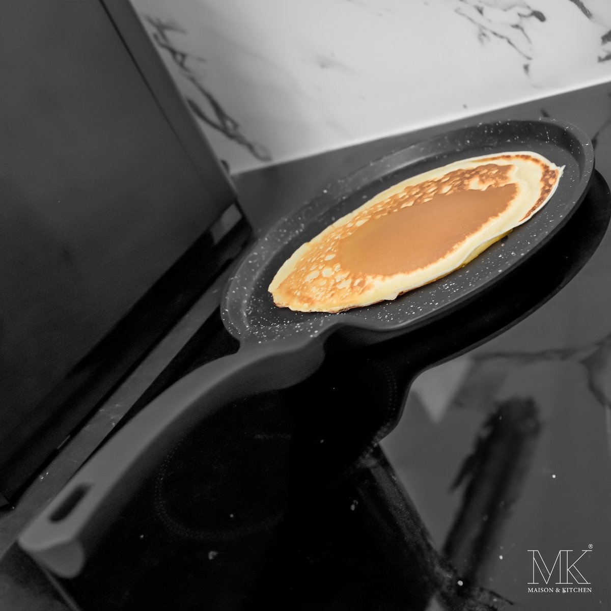 Pannenkoekenpan - Pannenkoekpan - Crêpepan - Marmeren coating - Inductie - 26cm - Zwart