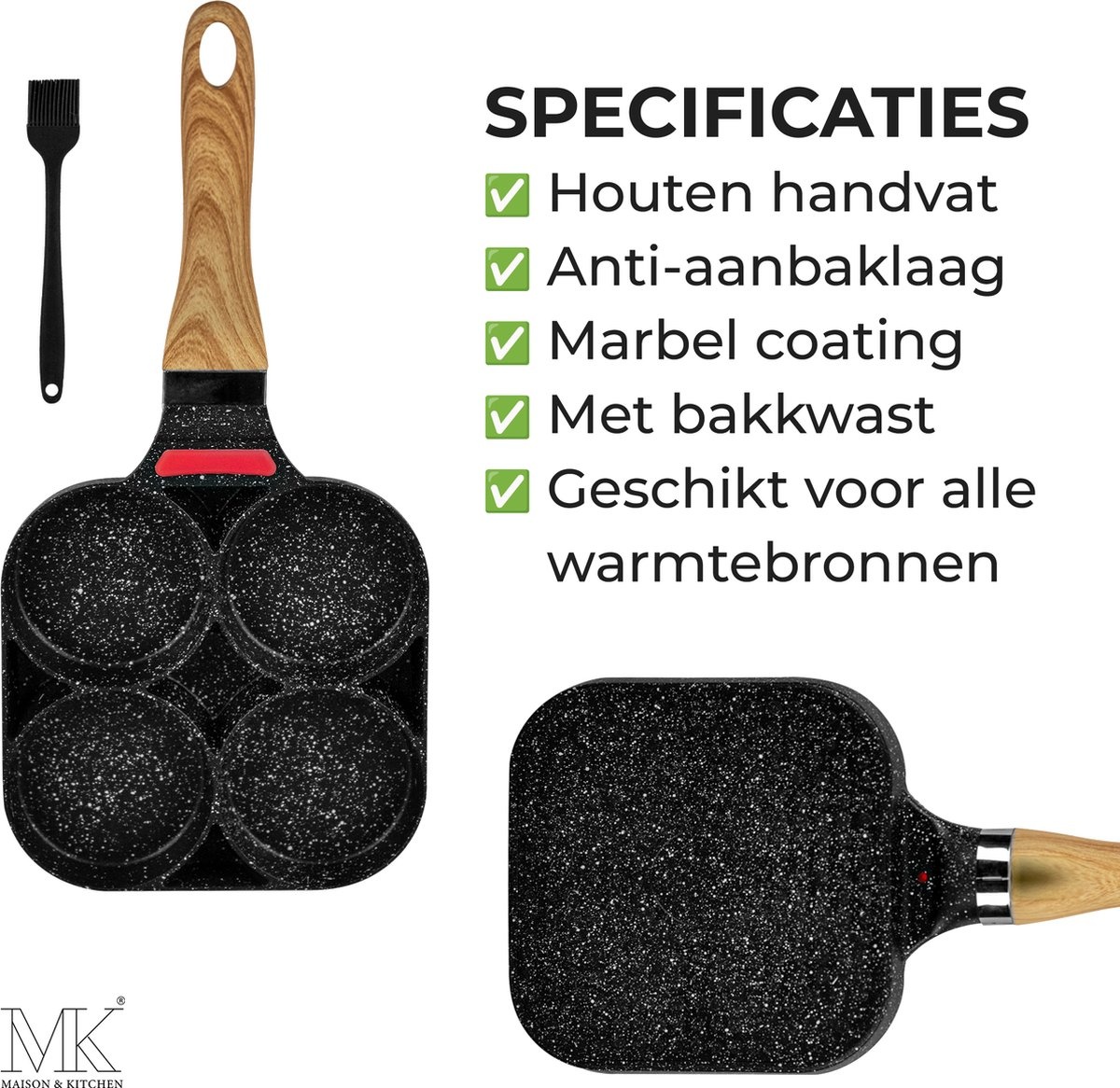 Pannenkoekenpan - Omeletpan - Eierpan - 4 vakjes - Wood