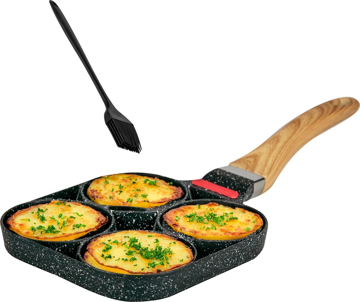 Pannenkoekenpan - Omeletpan - Eierpan - 4 vakjes - Wood