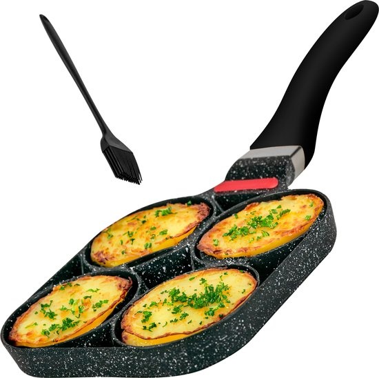 Pannenkoekenpan - Omeletpan - Eierpan - 4 vakjes - Zwart