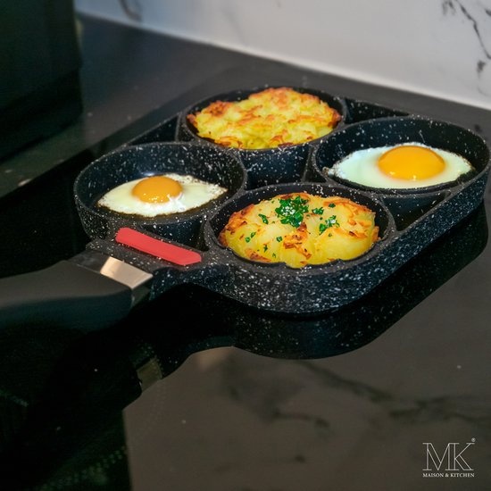 Pannenkoekenpan - Omeletpan - Eierpan - 4 vakjes - Zwart