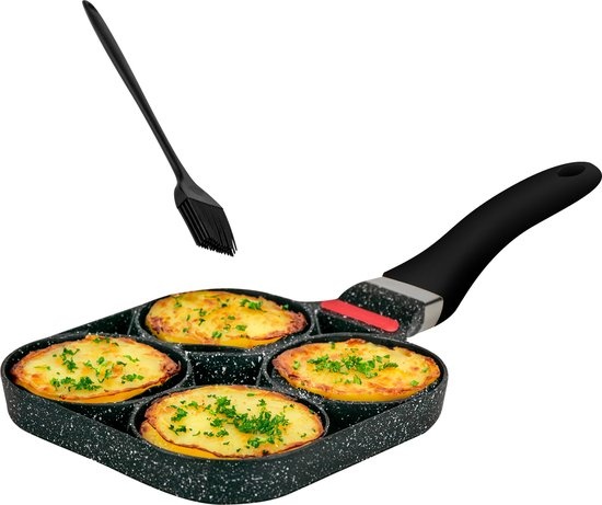 Pannenkoekenpan - Omeletpan - Eierpan - 4 vakjes - Zwart