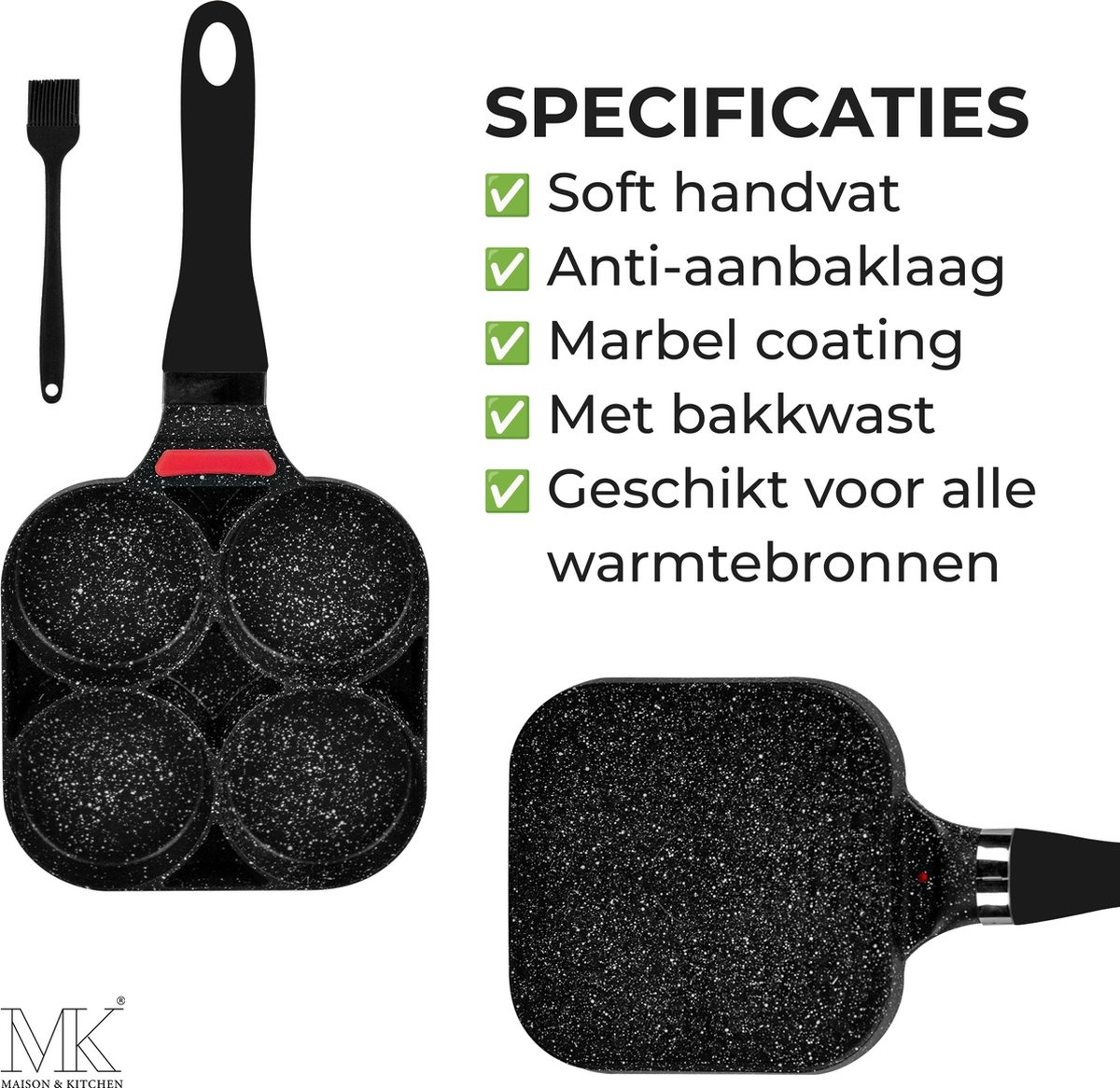 Pannenkoekenpan - Omeletpan - Eierpan - 4 vakjes - Zwart