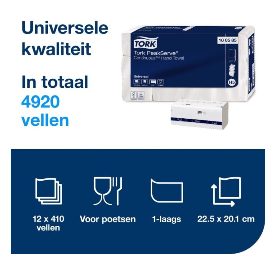 Serviette continue PeakServe 1 couche blanche H5 universelle - 100585