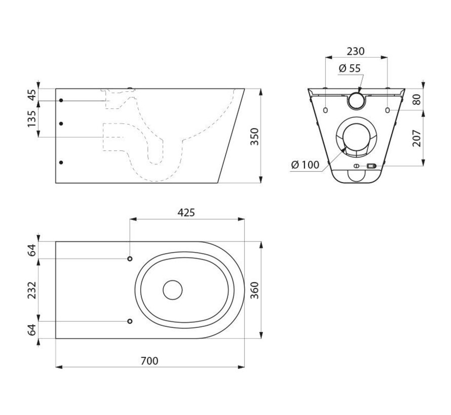 WC suspendu 700 S pour personnes handicapées noir