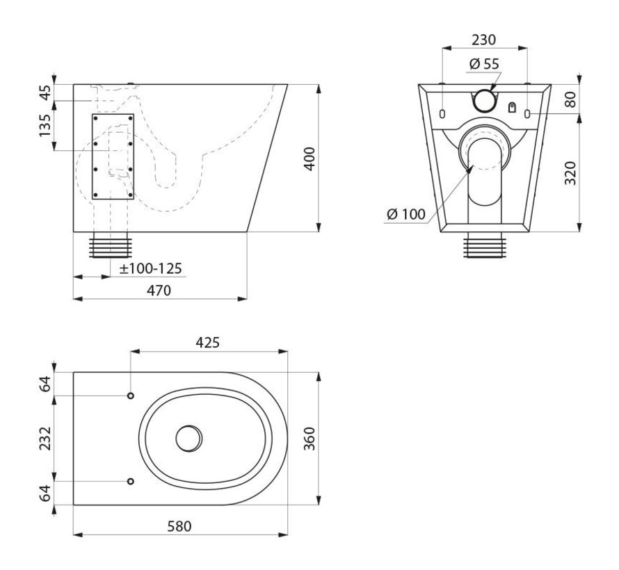 Toilettes sur pied S21 P noires