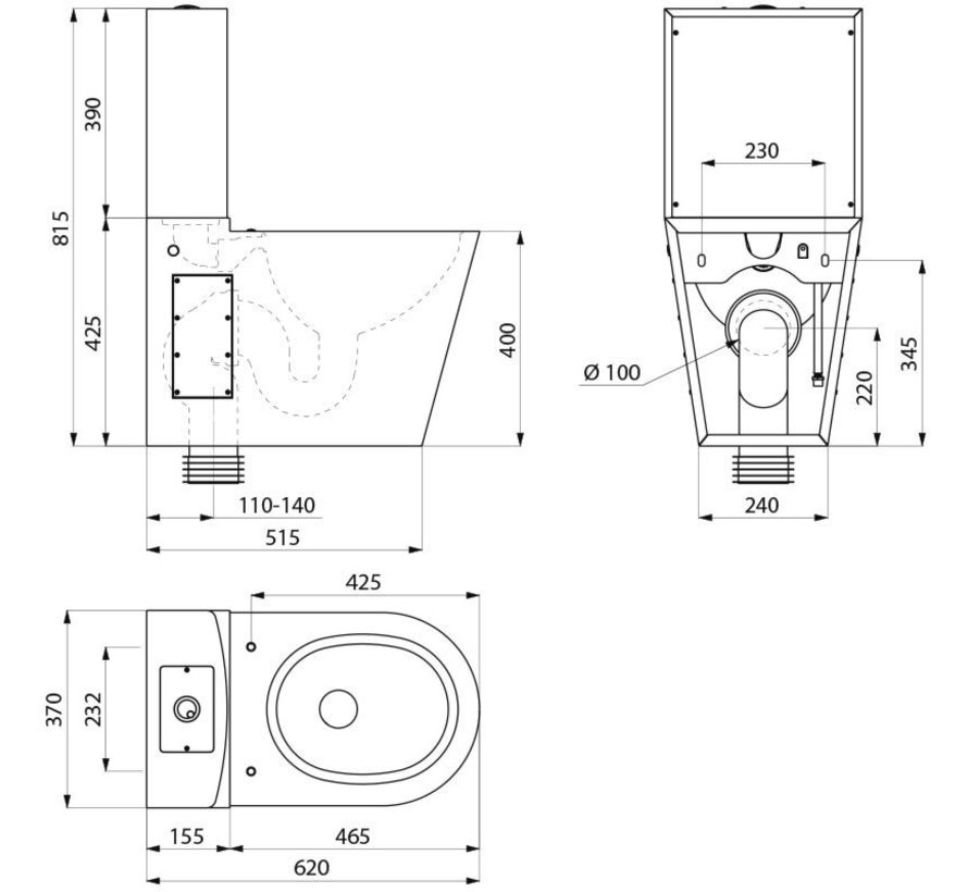 Toilettes MONOBLOCO S21 avec réservoir noir