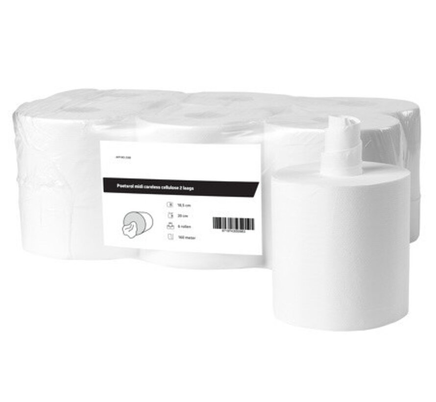 Poetsrol midi cellulose 2-laags kokerloos (6 x 160 m) - 2188-FSC