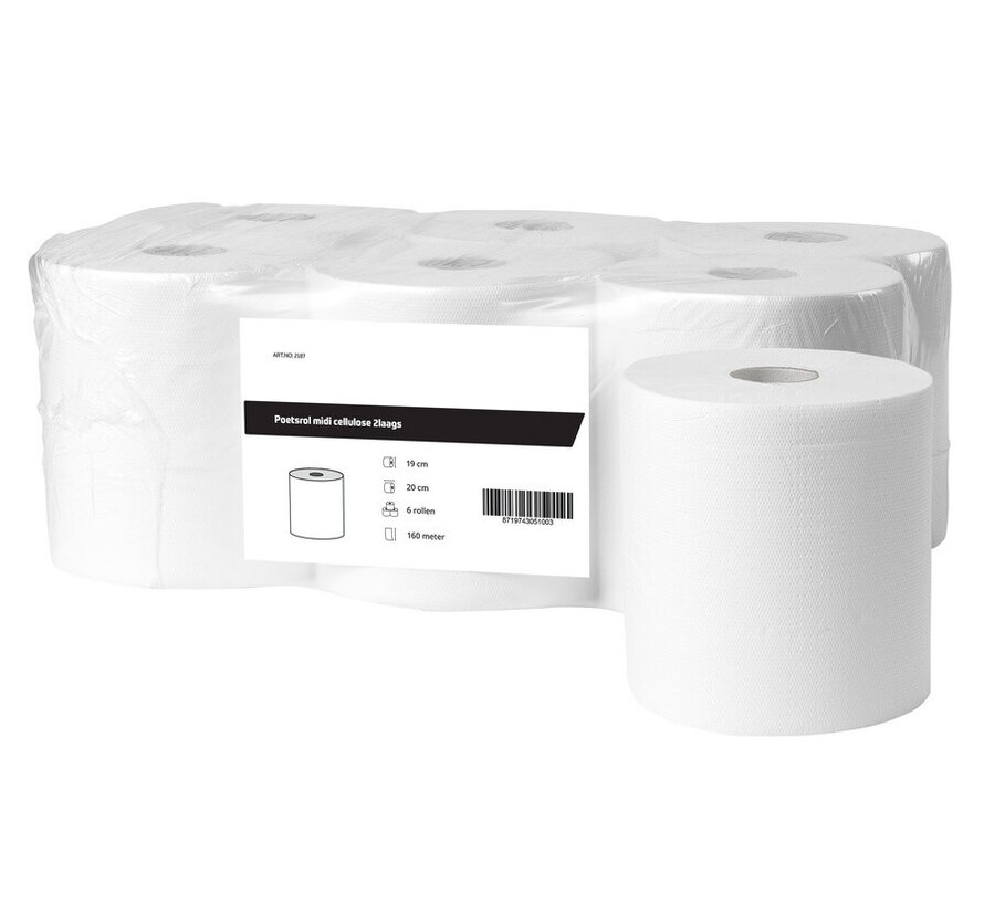Rouleau d'essuyage midi cellulose 2 plis (6 x 160 m) - 2187-FSC