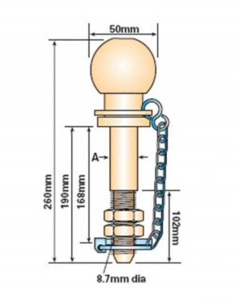 22mm x 190mm Threaded Towing Pin | Fieldfare Trailer Centre