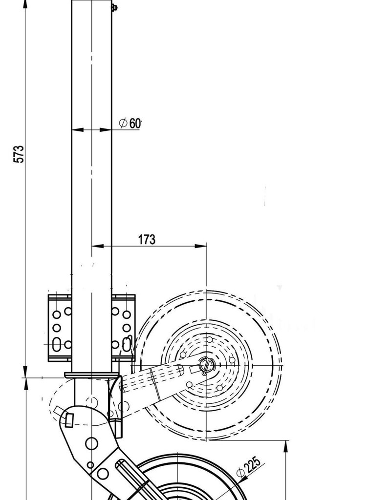 Kartt 60mm HD Jockey Wheel Auto Lift With Fixed Bracket 220x65 Wheel