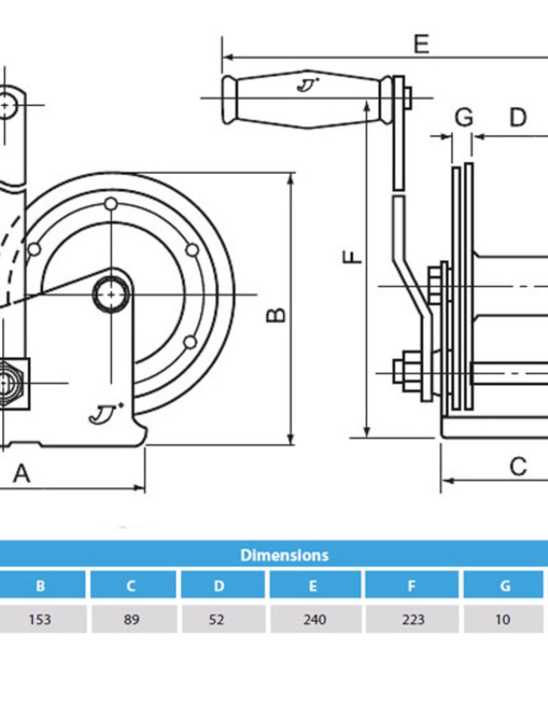 Trailer Cable Winch 320kg | Fieldfare Trailer Centre