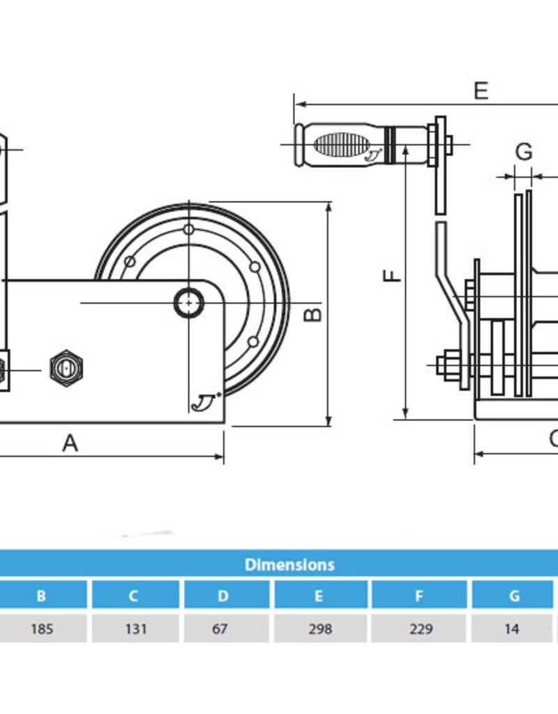 Heavy Duty Hand Winch With Hand Brake 1100Kg / 2500LB