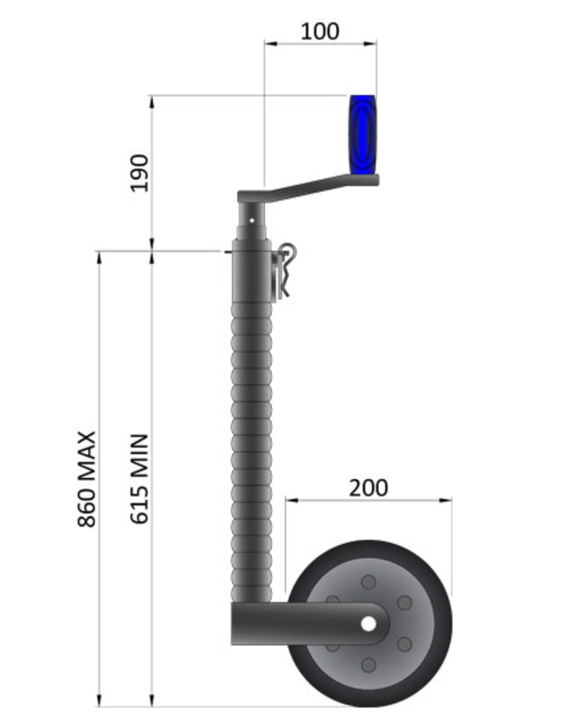 48mm Heavy Duty Serrated Jockey Wheel - 500kg Static Nose Weight