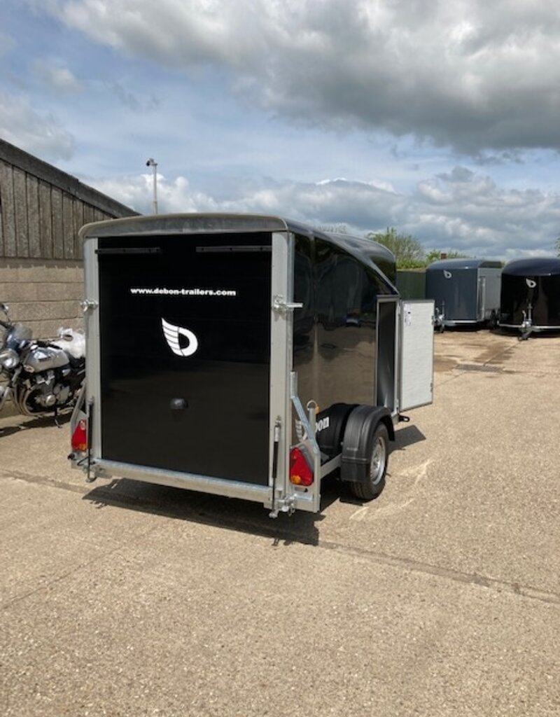 Debon Debon Roadster Cargo 1300 Box Van Trailer in Black- Polyester Body - 1.3t GVW c/w Side Door & Spare Wheel