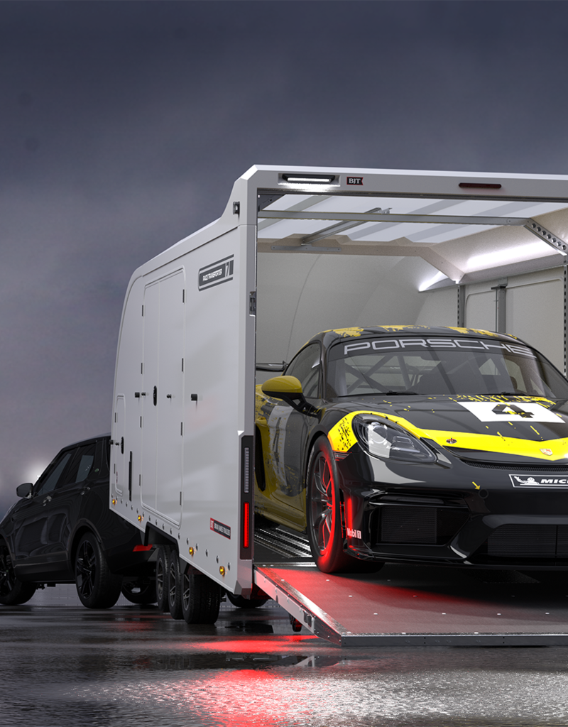 Brian James Race Transporter 7, MY25 - 5.5m x 2.3m, 3500kg, Tri Axle, 10" Wheels, White