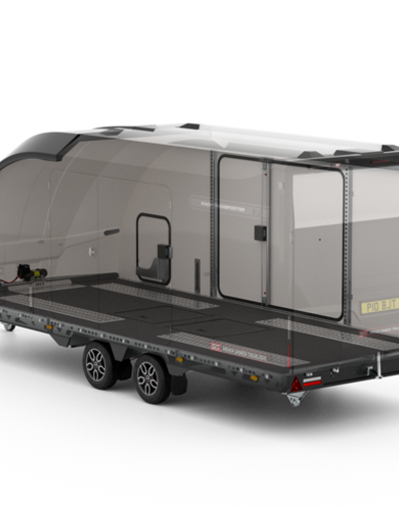 Brian James Race Transporter 7 Trailer, MY26- 5.5m x 2.1m, 3500kg, Twin Axle, 12" Wheels, Black