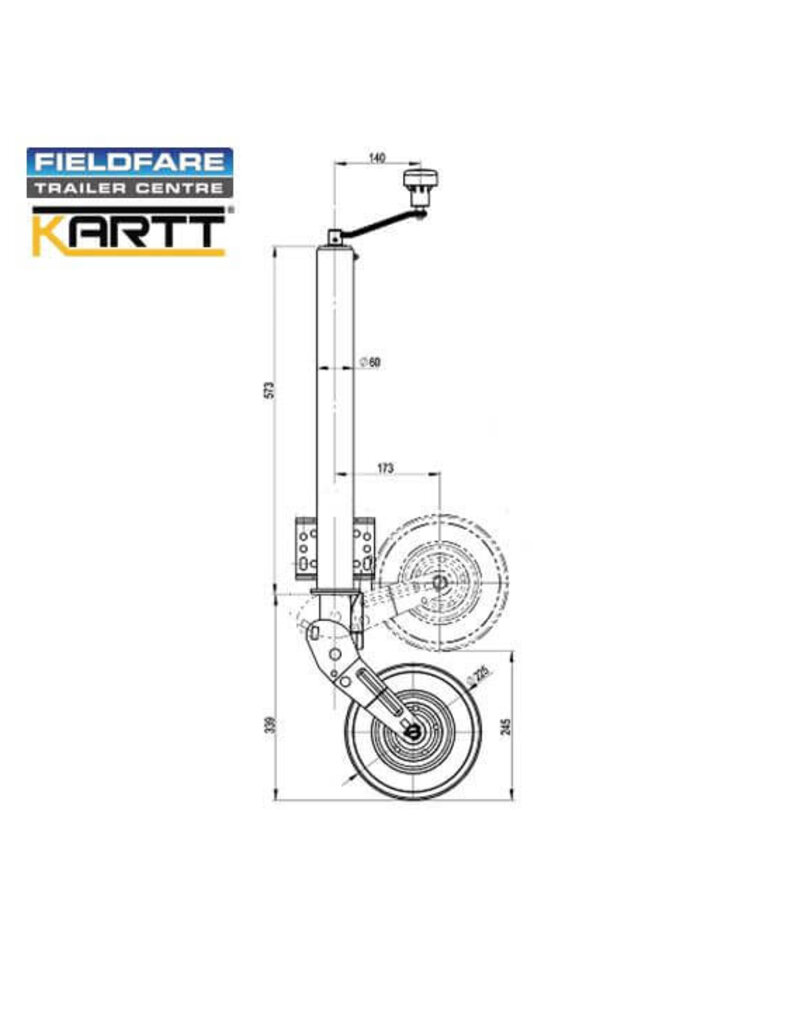 Kartt 60mm HD Jockey Wheel Auto Lift With Fixed Bracket 220x65 Wheel